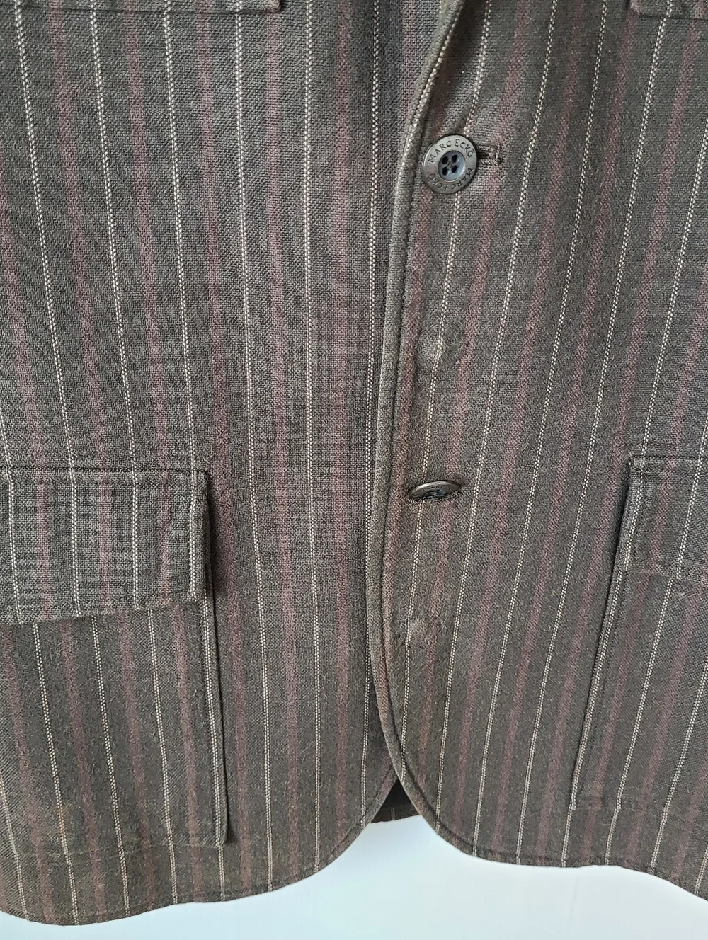 Marc Ecko Cut & Sew Y2K Brown Striped Military Graphic Blazer Sport Coat